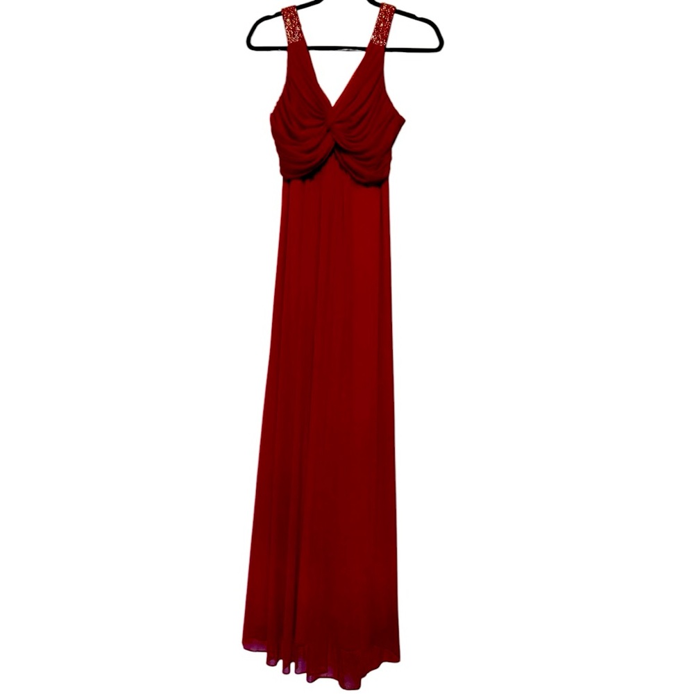 Chic Red Maxi Dress with Embellished Straps